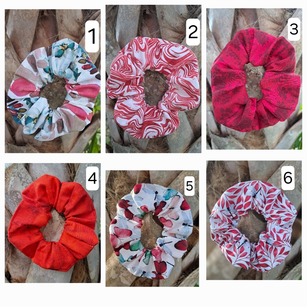 ONE Cotton Scrunchie Hair Tie Floral Butterfly White Red Prints